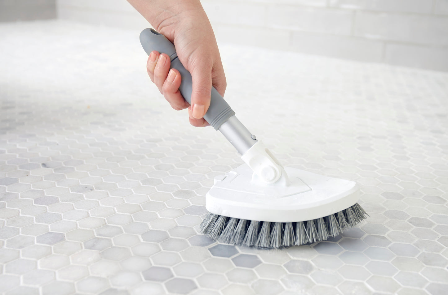 Hand-Held Tub and Tile Cleaning Attachment with Bristles and Multiuse handle